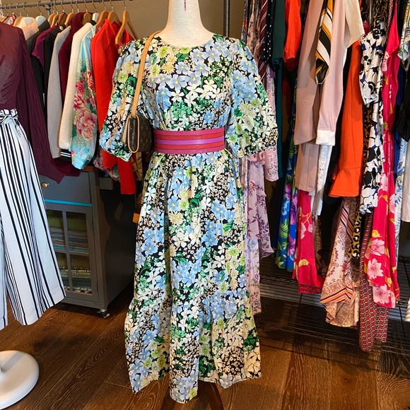 NWT Boho Floral Puff-sleeved Midi Dress sz L - Picture 5 of 13